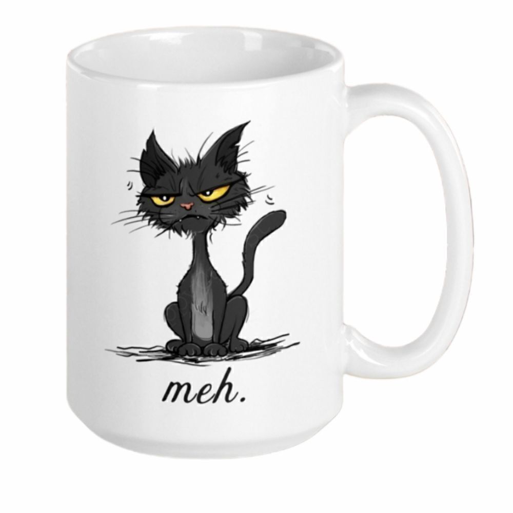 MugsBySandy, Coffee mug,  Meh cat 15oz